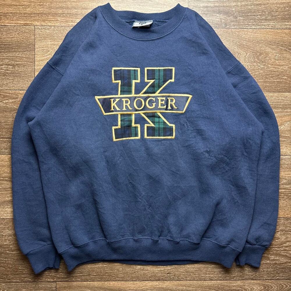 Vintage Navy Blue 1990s Kroger Crewneck Sweatshirt